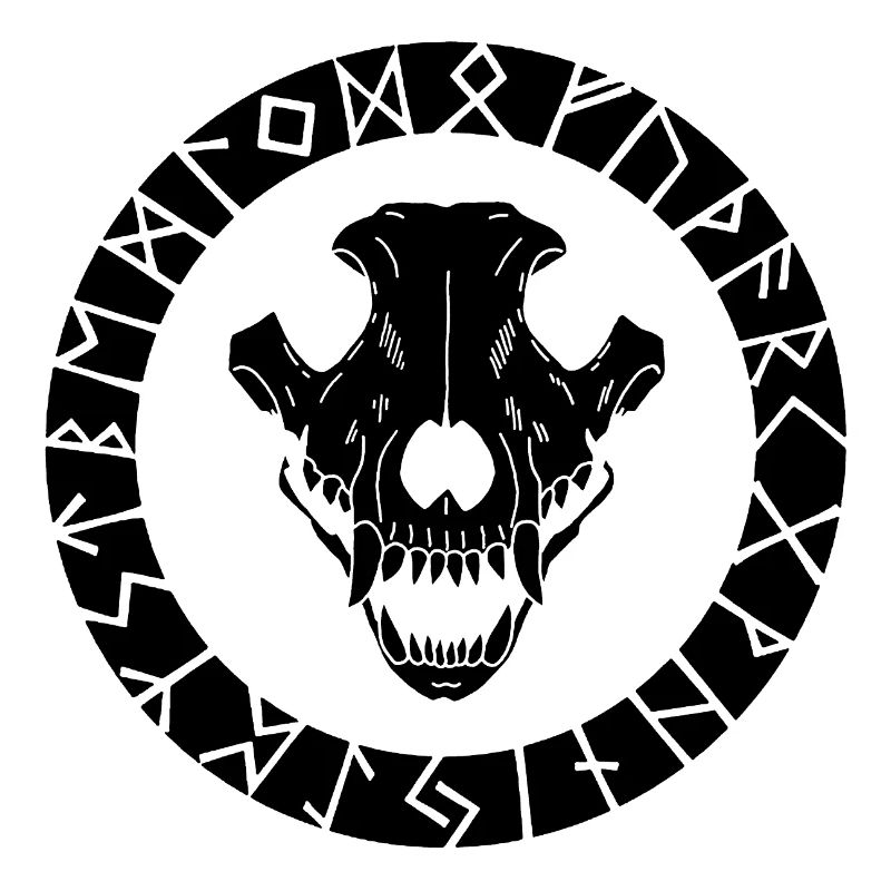 Schwarzer Wikinger Wolf Schädel