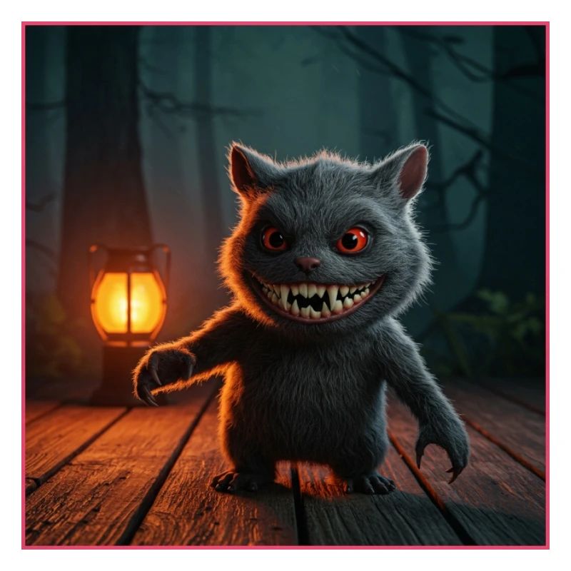 Chat de nuit avec lanterne dans la forêt