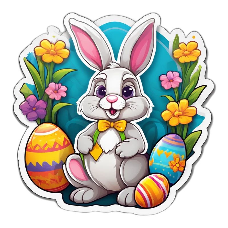 Pastel Easter Bunny and Flowering Eggs
