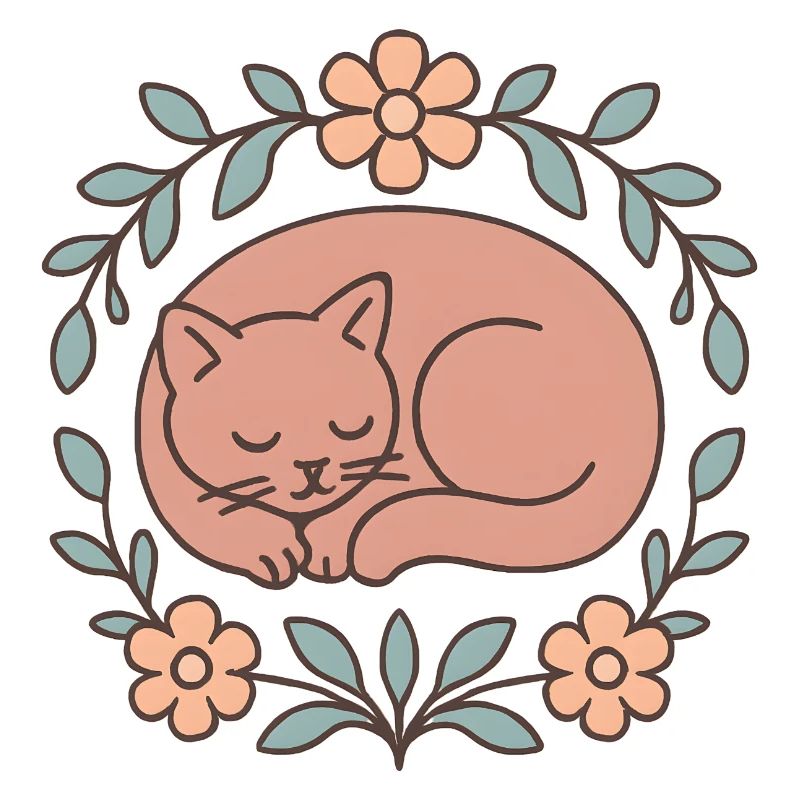 Chat endormi dans un cercle de fleurs