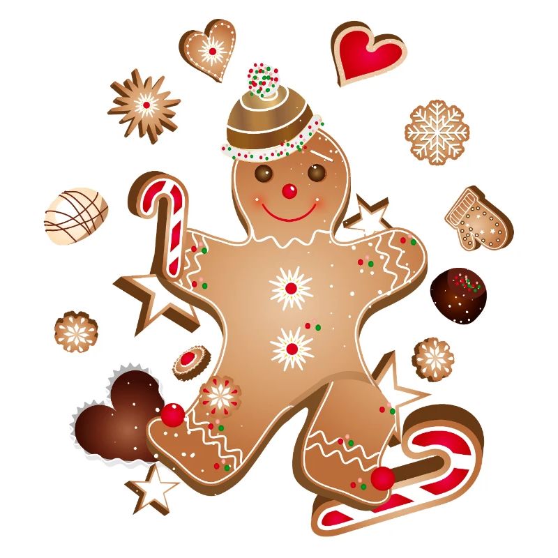 Fröhlicher Lebkuchenmann mit Weihnachtsplätzchen