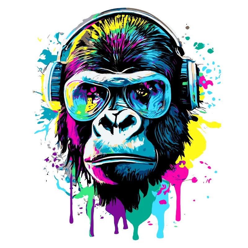 Gorilla Farbenfroh - Gorilla Affe mit Sonnenbrille