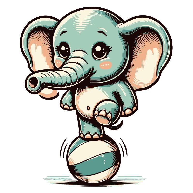Éléphant de dessin animé mignon sur ballon d’exercice