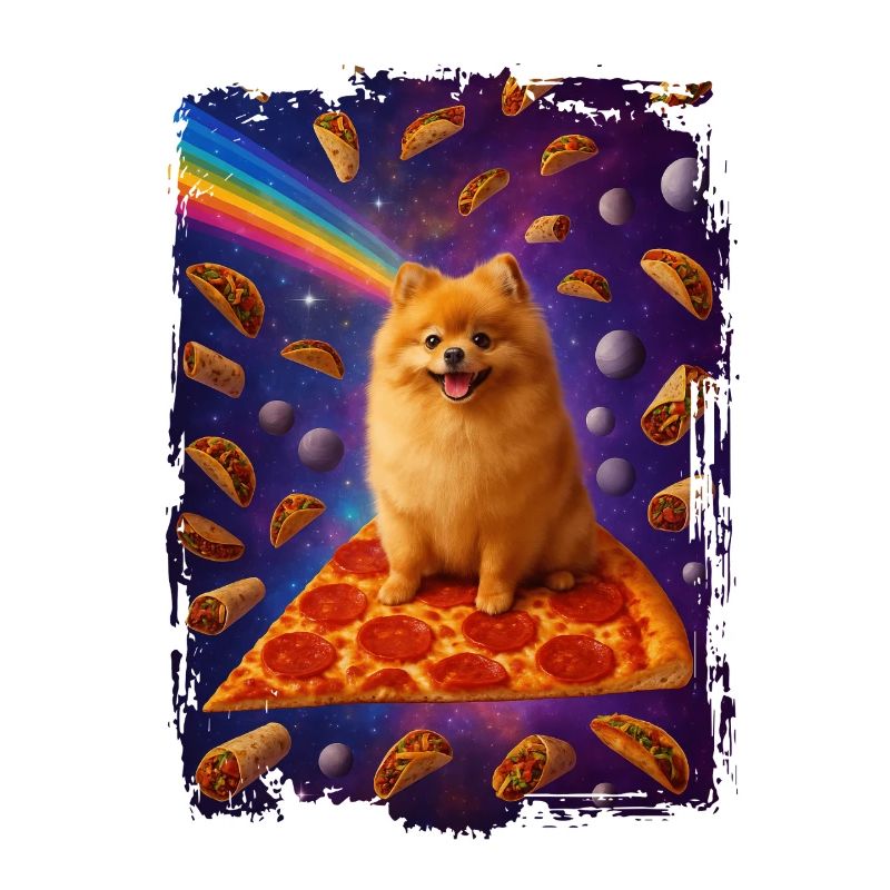 Pizza pour chiot avec arc-en-ciel dans l'espace