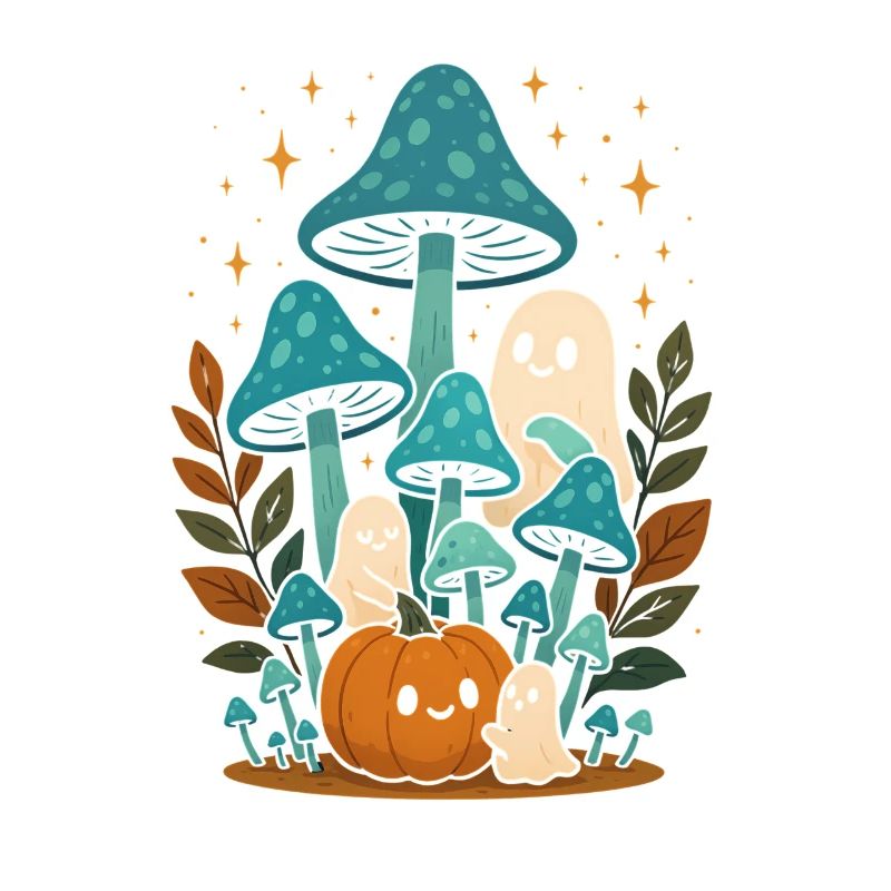 Fairytale ghosts and pumpkin scene