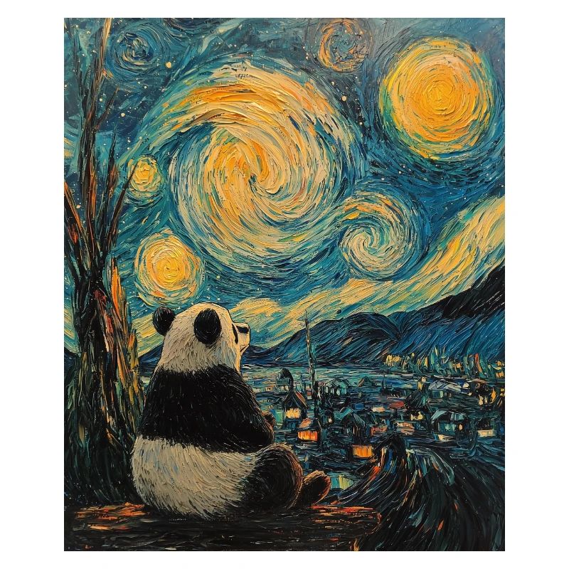 Panda Bear Van Gogh Style Starry Night