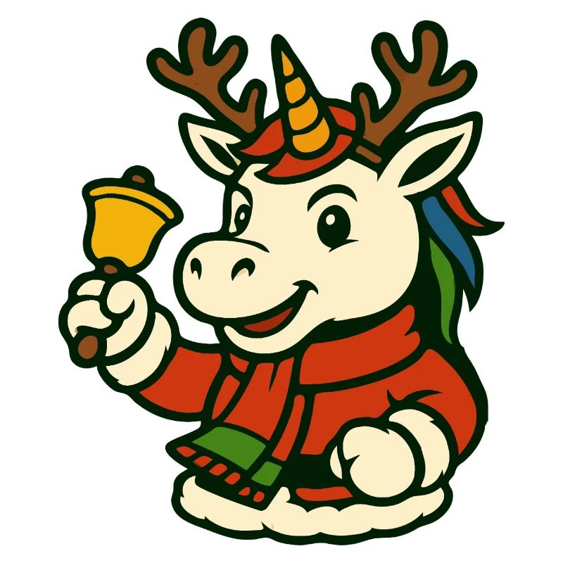 Weihnachtseinhorn mit Glocken-Maskottchen-Kunst