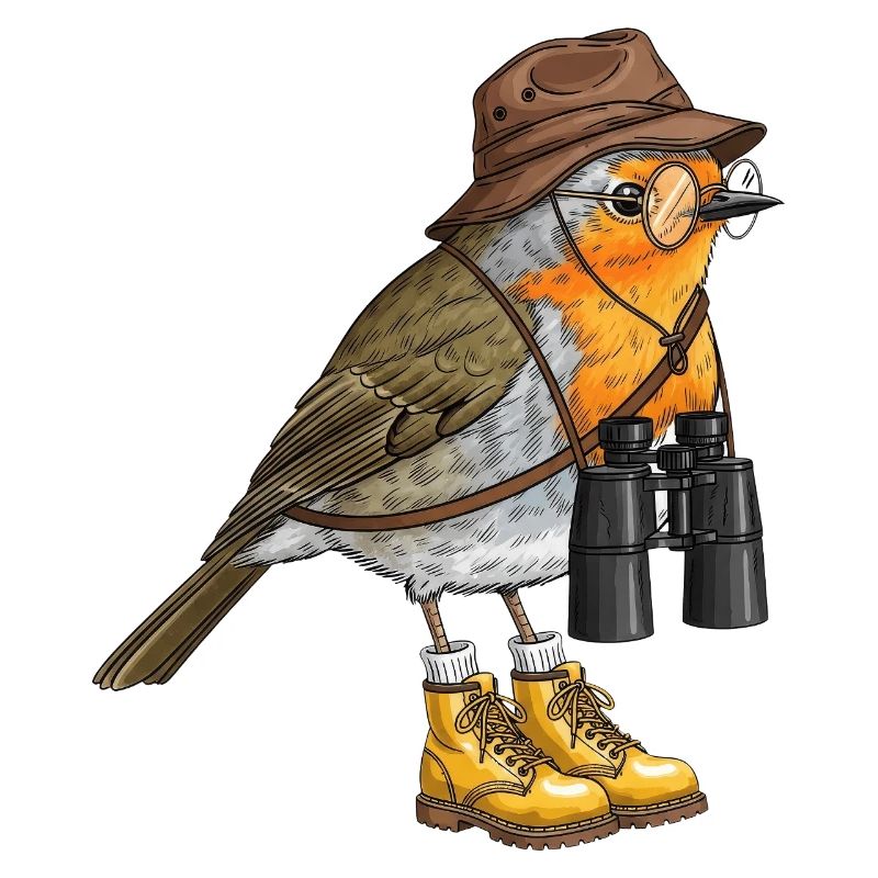 Entdecker-Robin mit Fernglas