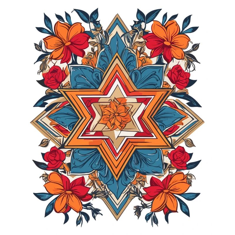 Étoile juive avec des fleurs