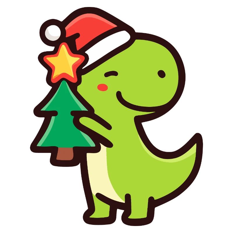 Kawaii Dino T-Rex mit Weihnachtsbaum