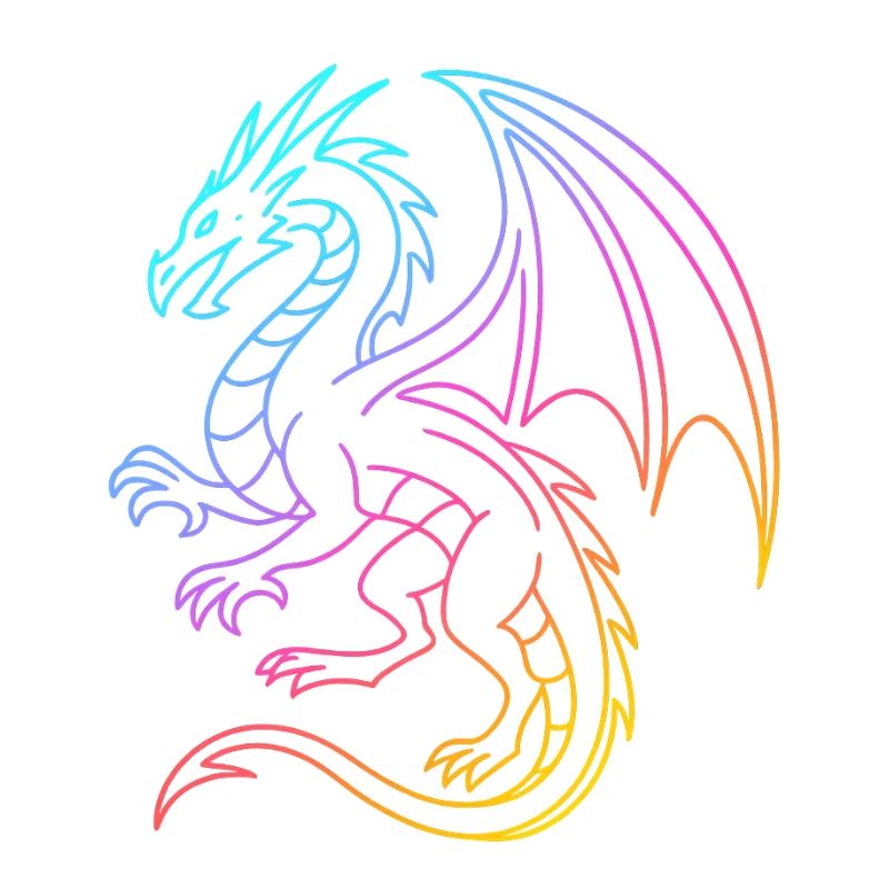 Rainbow dragon in neon lines