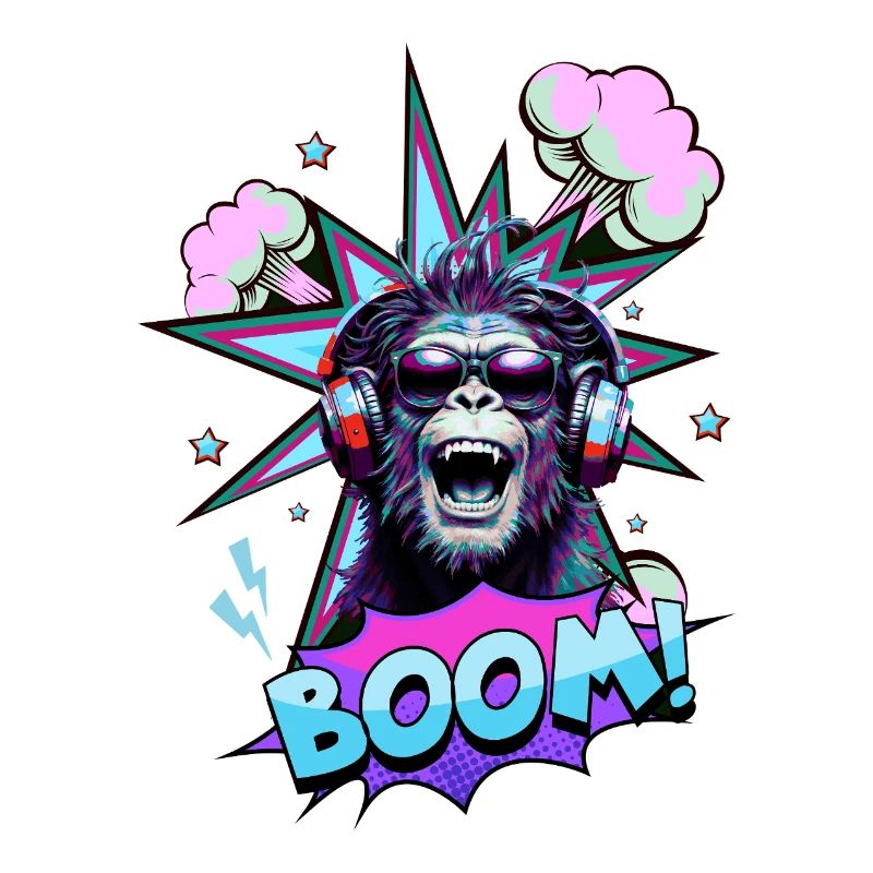 Singe néon avec casque BOOM ! - Conception musicale