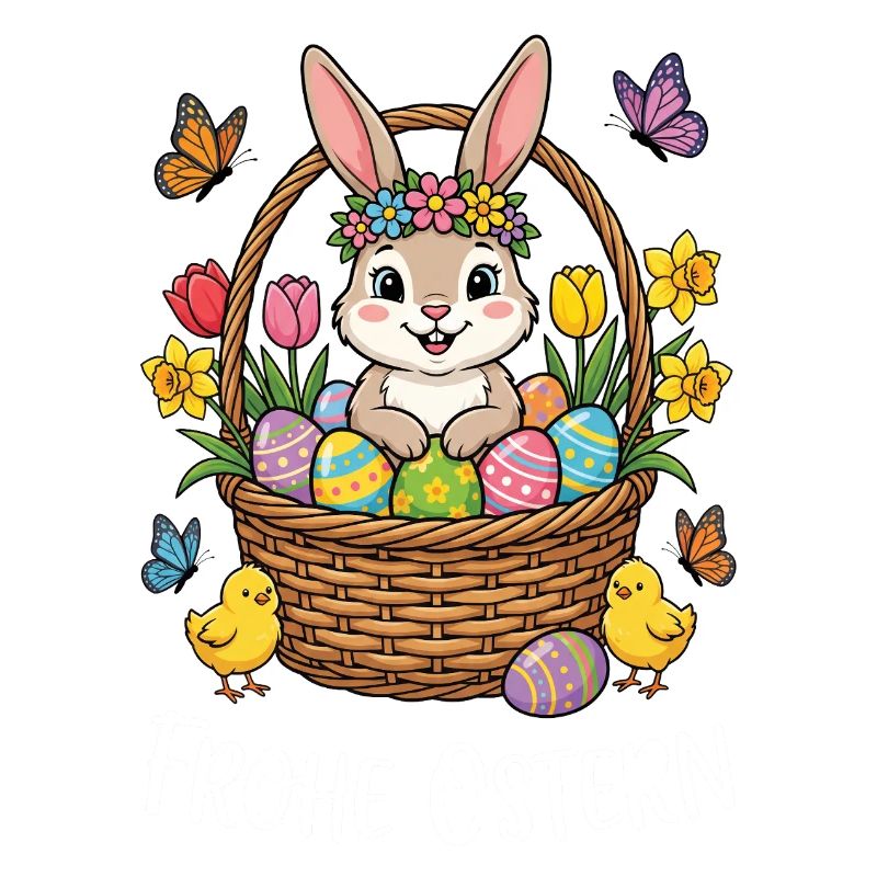 Un lapin de Pâques dans un panier de fleurs – Joyeuses Pâques