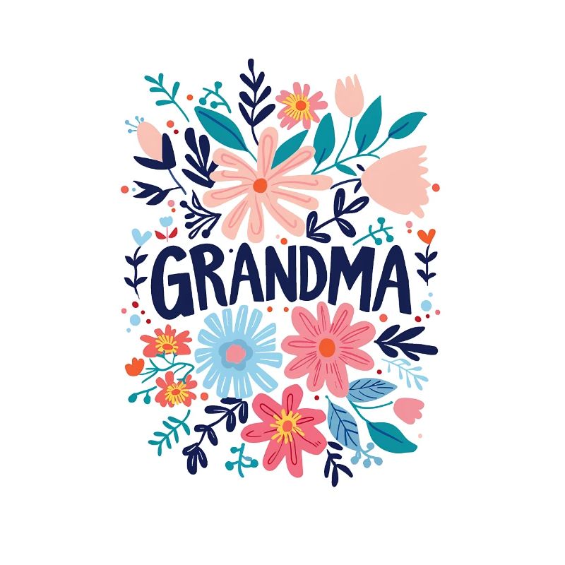 Texte de grand-mère Doodle avec des fleurs colorées - Mamie