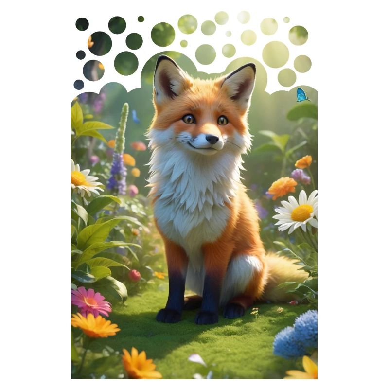 Frecher süßer Fuchs auf einer Wiese mit Blumen
