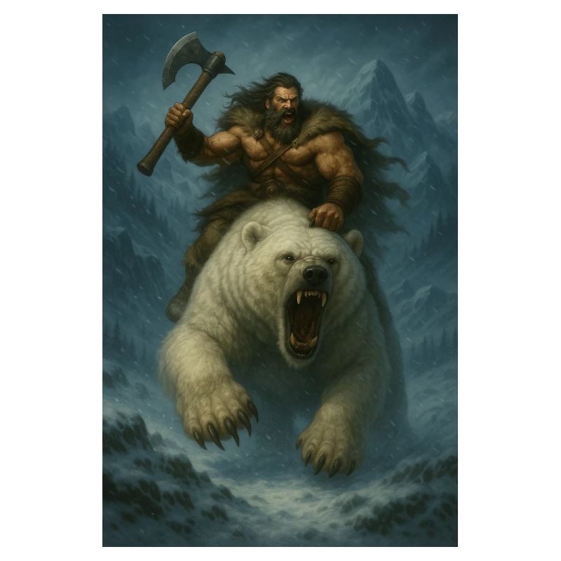 Wikingerkrieger auf Eisbär – Fa-Illustration