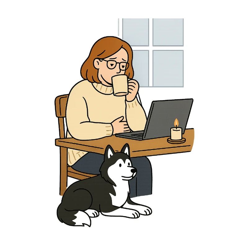 Pause-café dans le bureau à domicile Chien