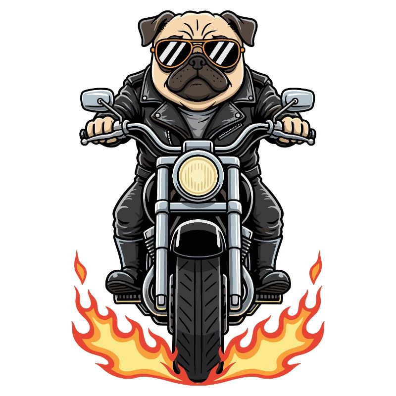 Cool Biker Pug Motorradflammen