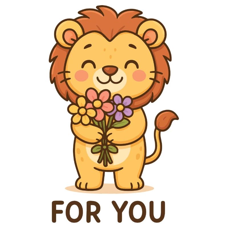 Lion avec des fleurs - Conception de cadeau mignon pour vous