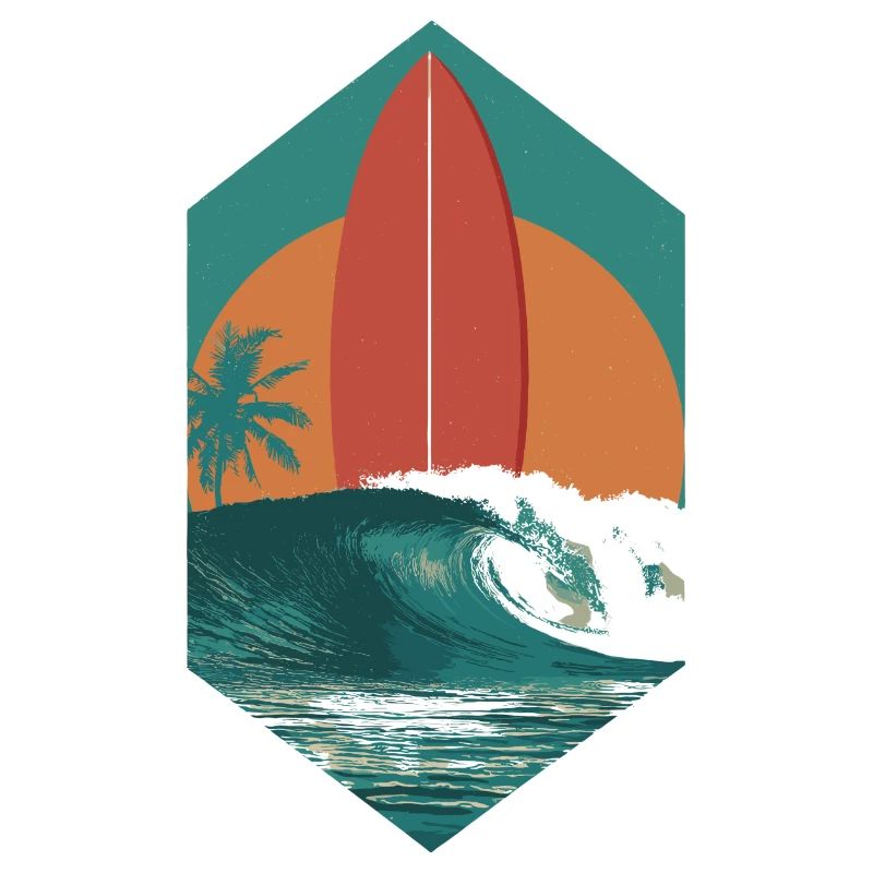 Sunset Surfboard Retro Wave