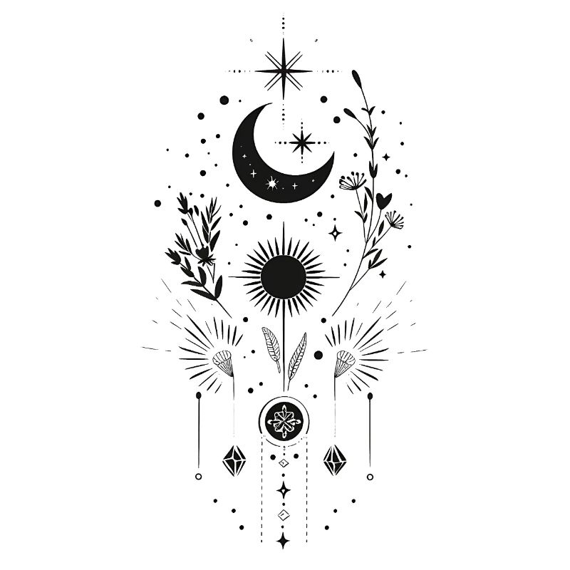 Boho Moon & Sun – Conception d’art de lignes mystiques