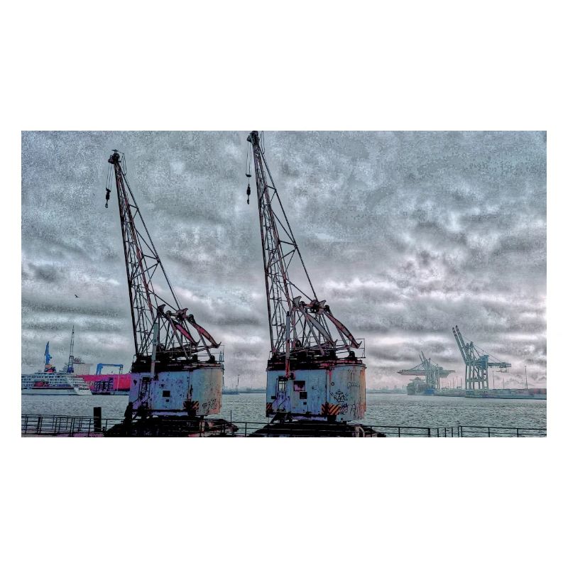 Hamburg harbor port romance with two rusty old