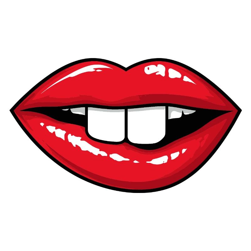 Red lips with rabbit teeth