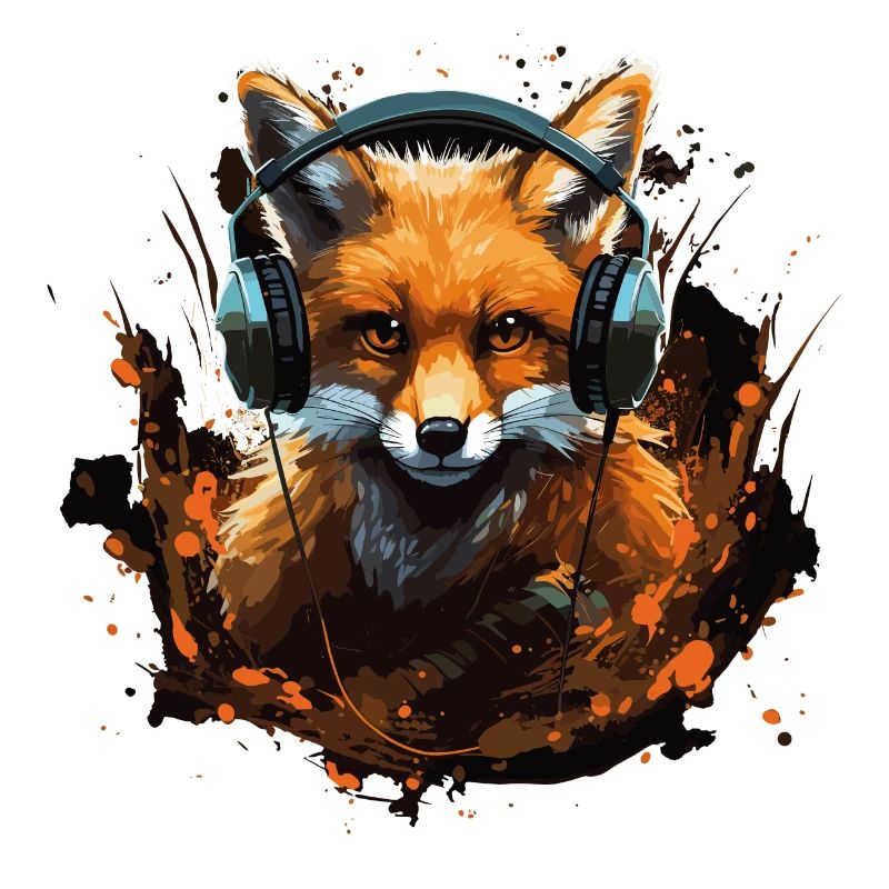 Fuchs mit Kopfhörer Splatterkunst
