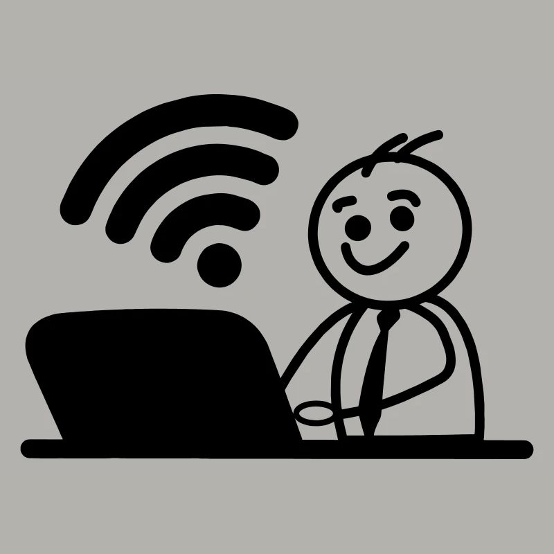 Glücklicher junger Mann auf Laptop-WLAN sendet eine Nachricht