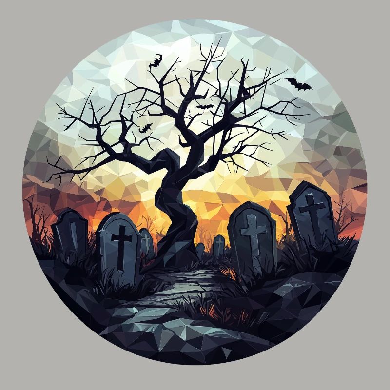 Spooky cemetery with gnarled tree