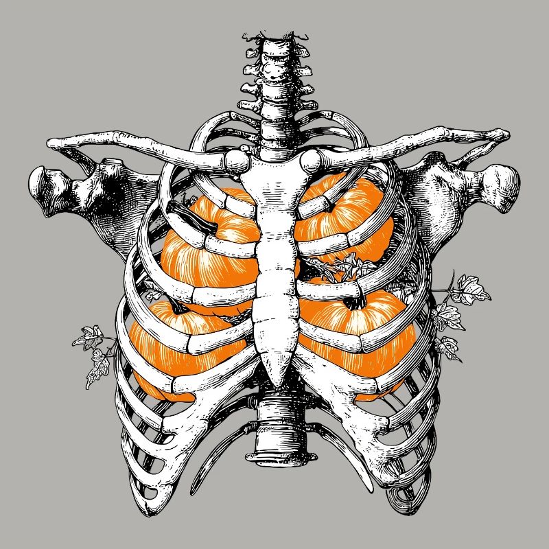 Pumpkin Ribs Skeleton Torso with Pumpkins