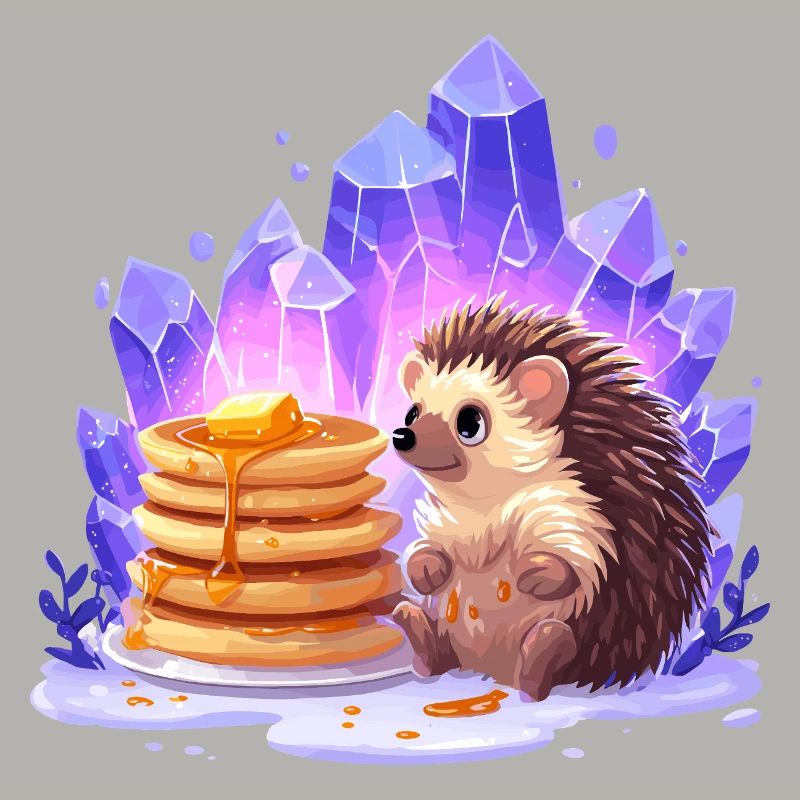 Igel mit Pfannkuchen und Kristallen