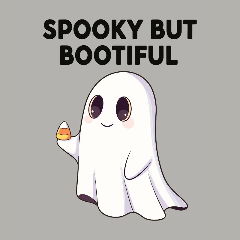 Spooky But Bootiful Cute Ghost Holding Candy Corn 