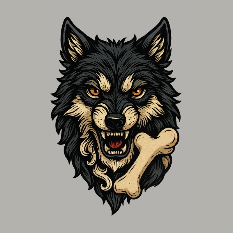 Wolf Attack: Wolf's Head with Bone