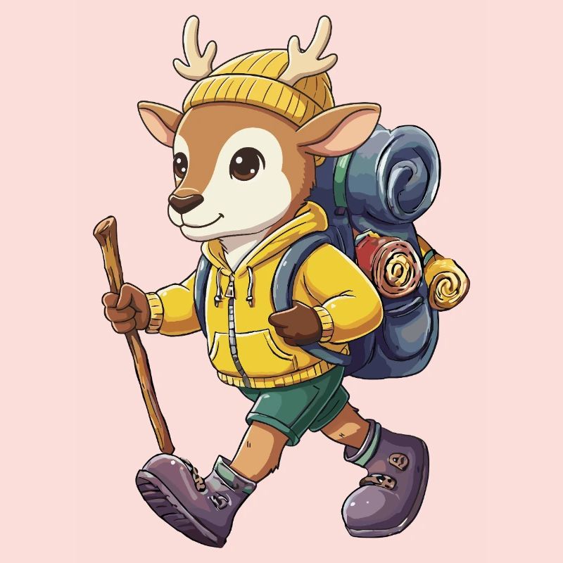 Cute Deer Hiking Camping Adventure Backpacker