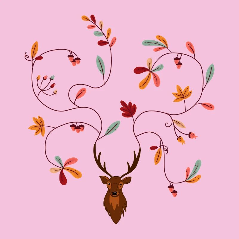 Hirsch im Herbst Geschenkidee Geweih mit Blättern