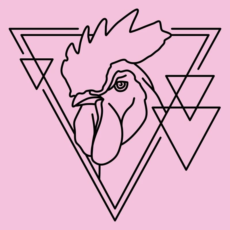 Rooster in Geometric Shape - Line Art Design