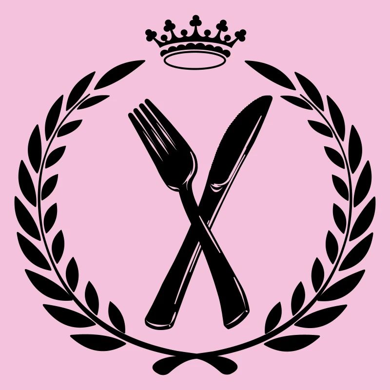 Knife fork and spoon crossed in laurel wreath