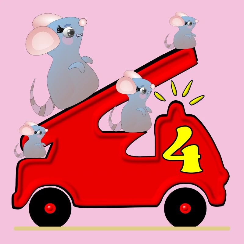 Four - 4th Birthday - Fire Engine - Toddler Mice