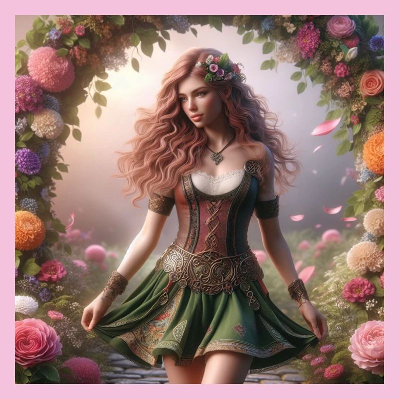 Femme celtique dans une arche de fleurs