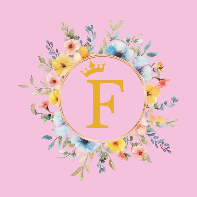 F Monogram, Flower Circle, Personalizable