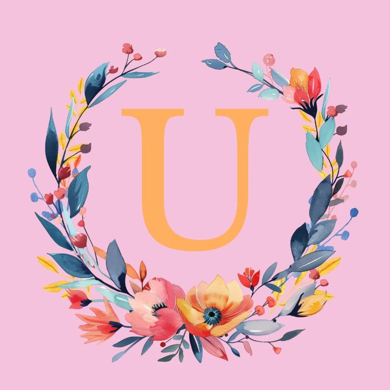 U monogramme, cercle de fleurs, personnalisable