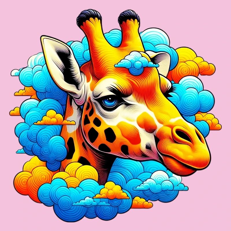 Giraffe with head in cloud clouds