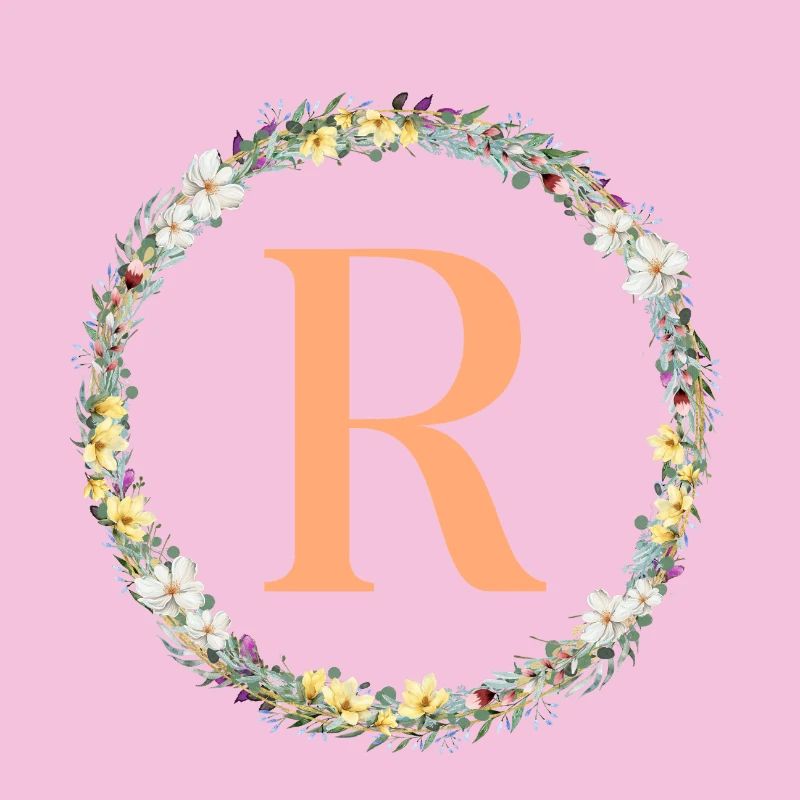 R Monogramm, Blumen-Kranz, personalisierbar
