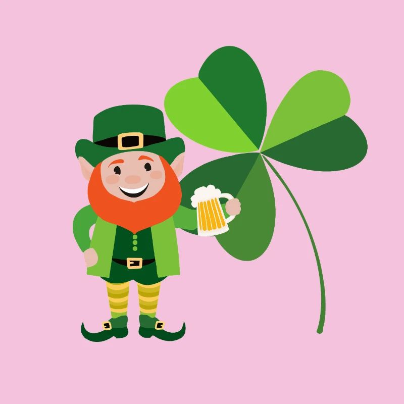 Leprechaun souriant devant un trèfle irlandais