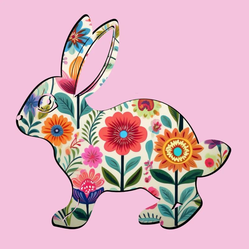 Florale Osterhasen-Silhouette - Boho Chic
