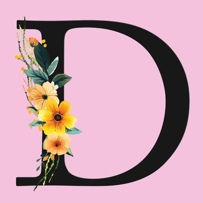 D Monogram, Floral, Customizable