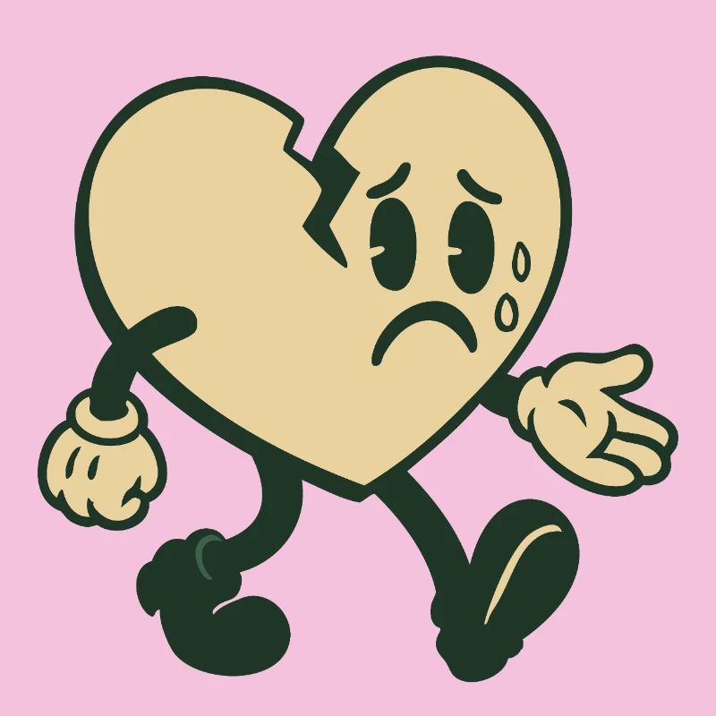 Broken heart with sad expression