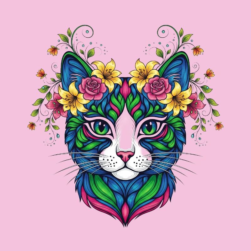 Katze mit Blumen