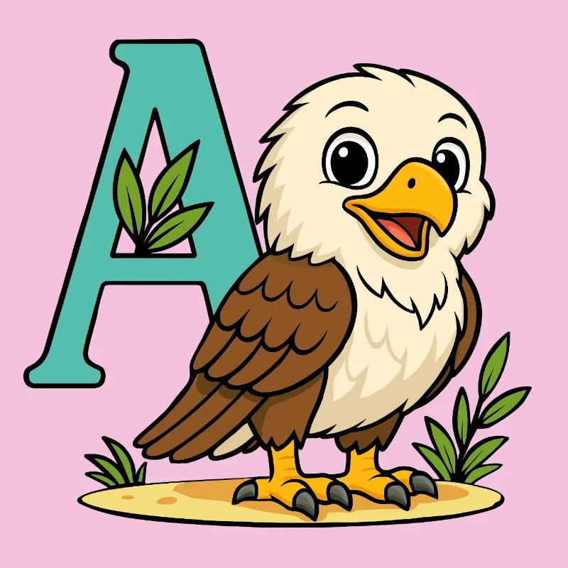 Cute Eagle with Initial A and Foliage
